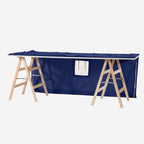 Fundertable Basissystem in Blau – Tischvorhang mit Fenstern und aufrollbaren Öffnungen