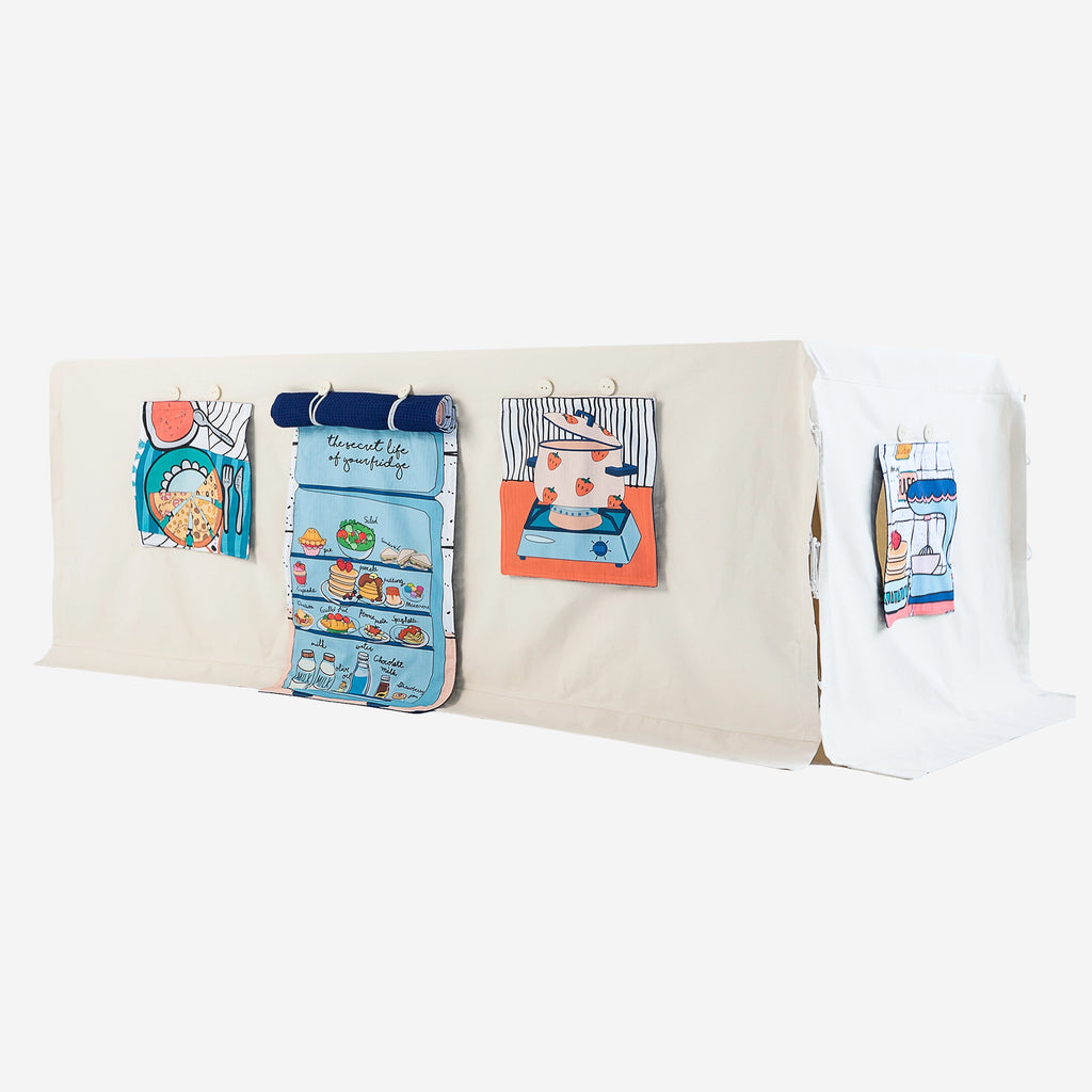 Fundertable Tischzelt mit geöffnetem Kühlschrank-Flap und Küchenmotiven