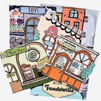 Fundertable interchangeable window flaps set with illustrated shops and Funderville city theme
