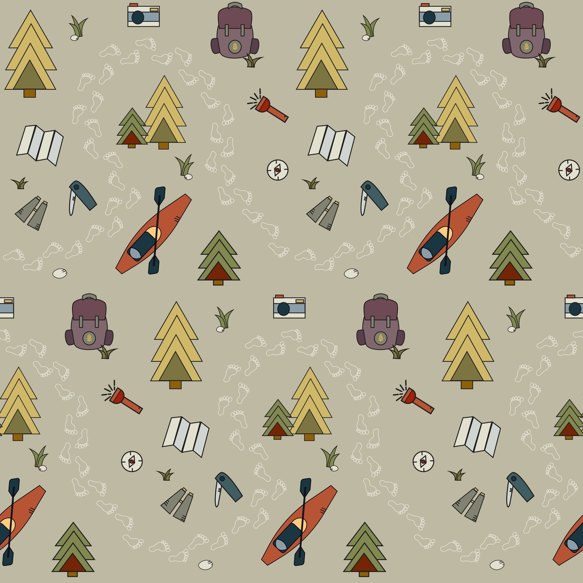 Fundertable Spielmatte im Camping-Design mit liebevollen Outdoor-Motiven – perfekt für fantasievolles Abenteuer-Spiel unter dem Tisch im Familienalltag