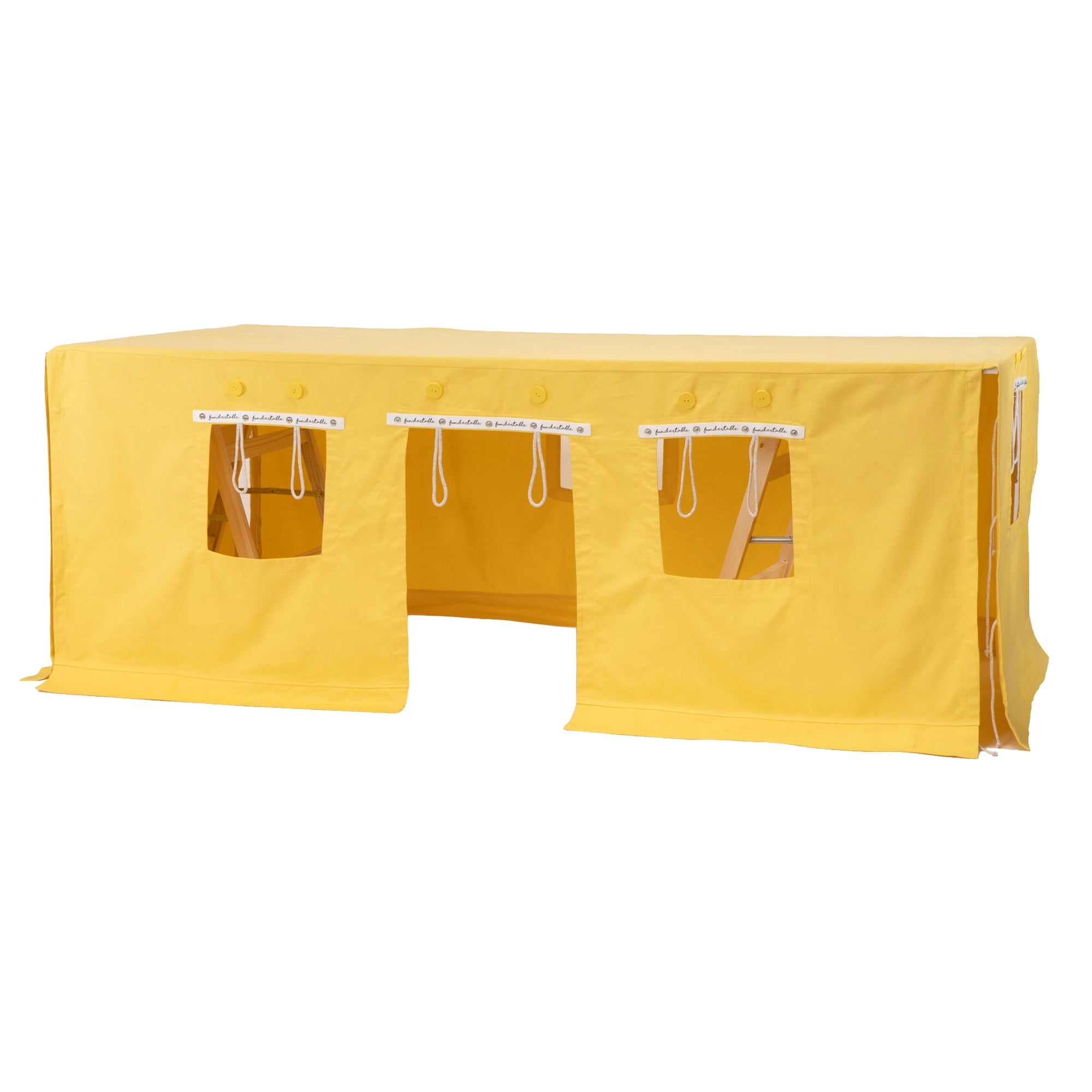Fundertable Basissystem in Gelb – Tischvorhang mit Fenstern und aufrollbaren Öffnungen