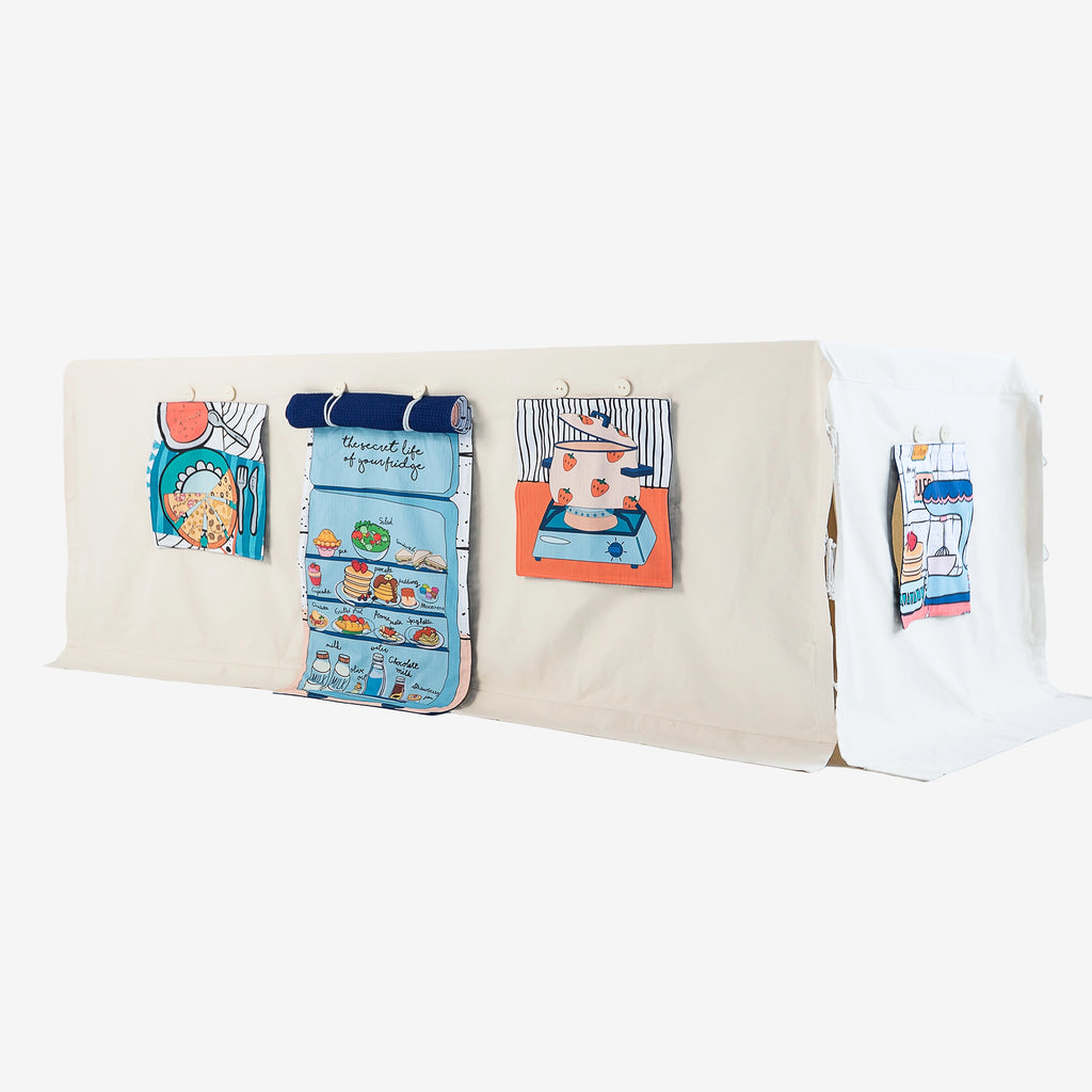 Fundertable Tischzelt mit geöffnetem Kühlschrank-Flap und Küchenmotiven
