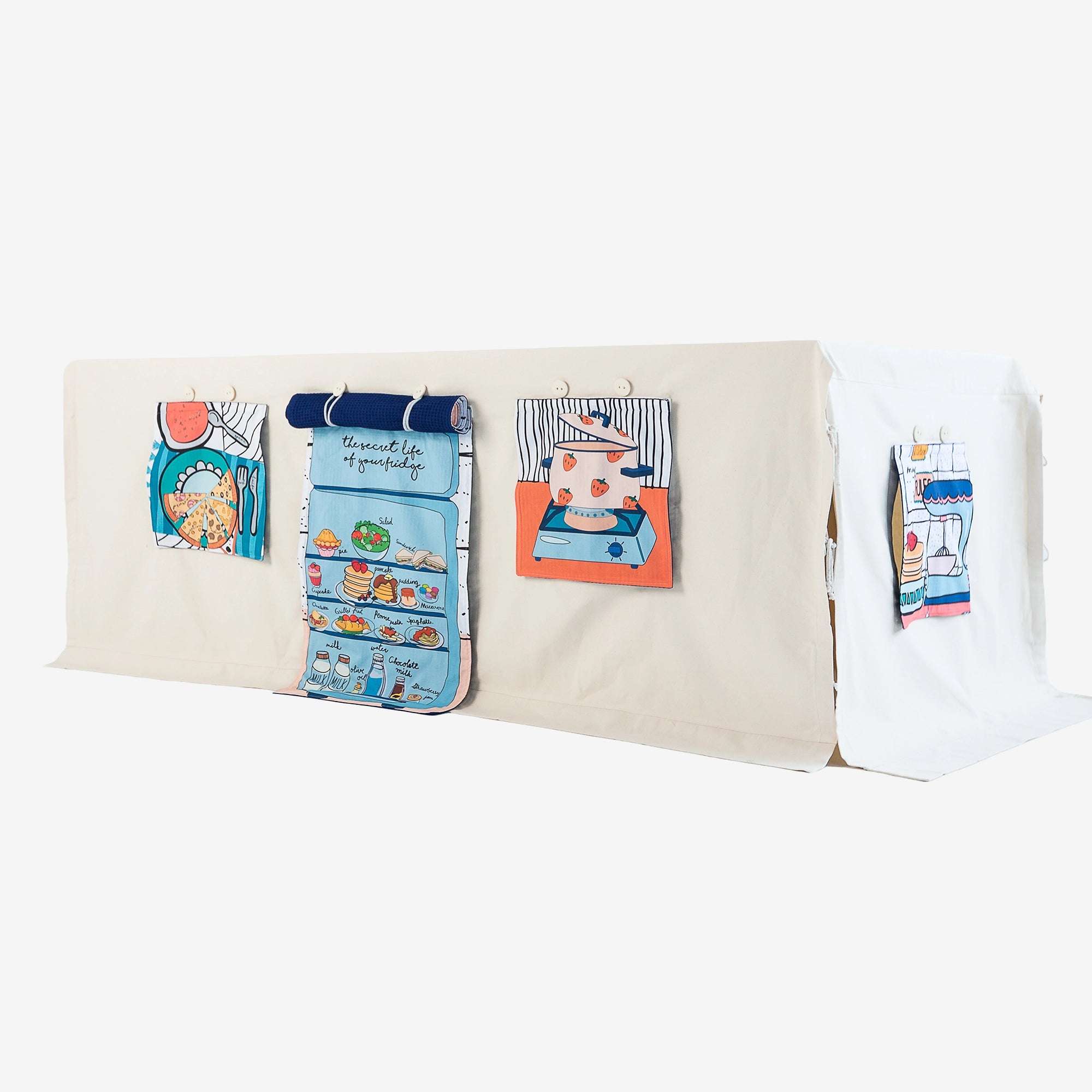 Fundertable Tischzelt mit geöffnetem Kühlschrank-Flap und Küchenmotiven