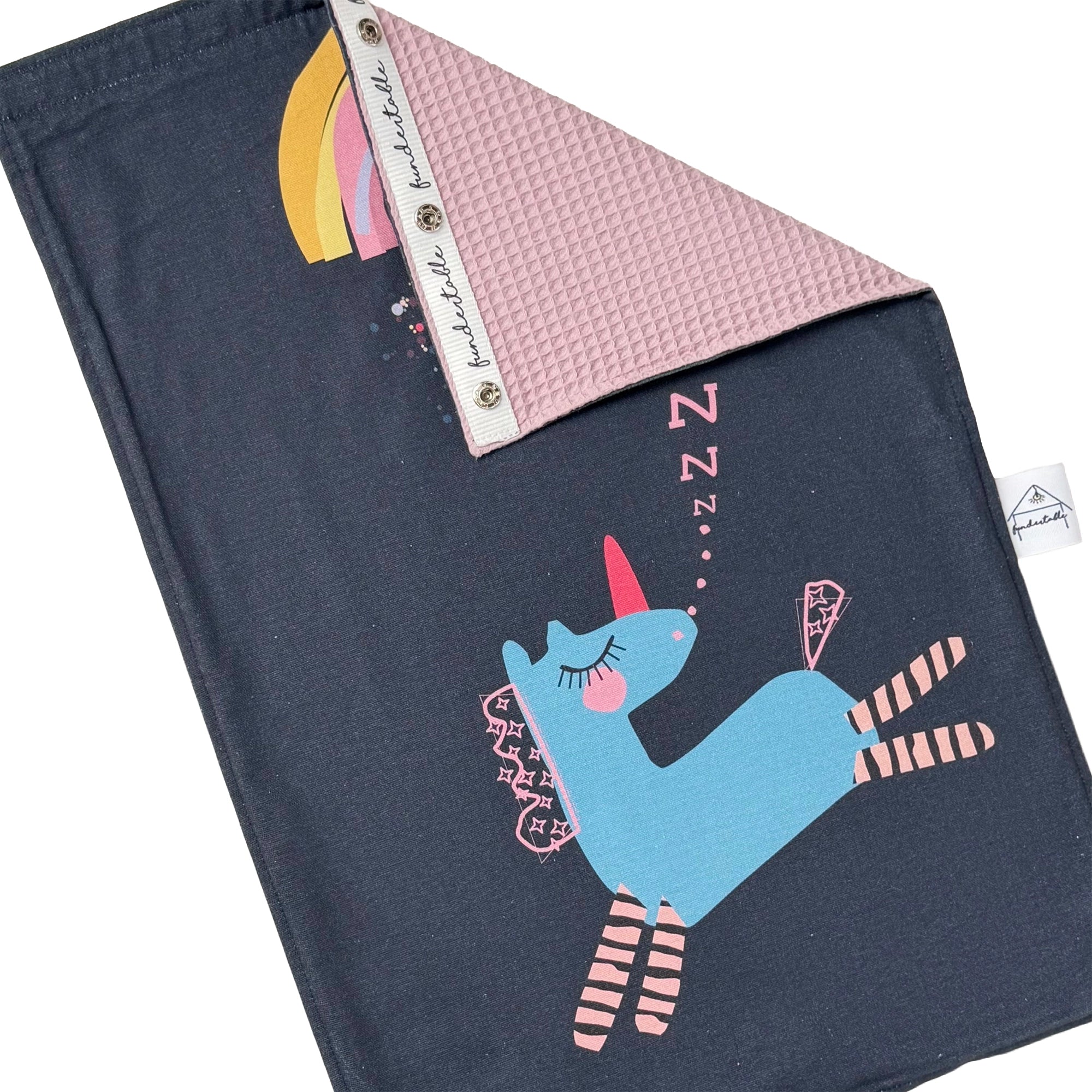 Fundertable Türklappe im Einhorn-Design mit schlafendem Einhorn und rosafarbener Waffelrückseite