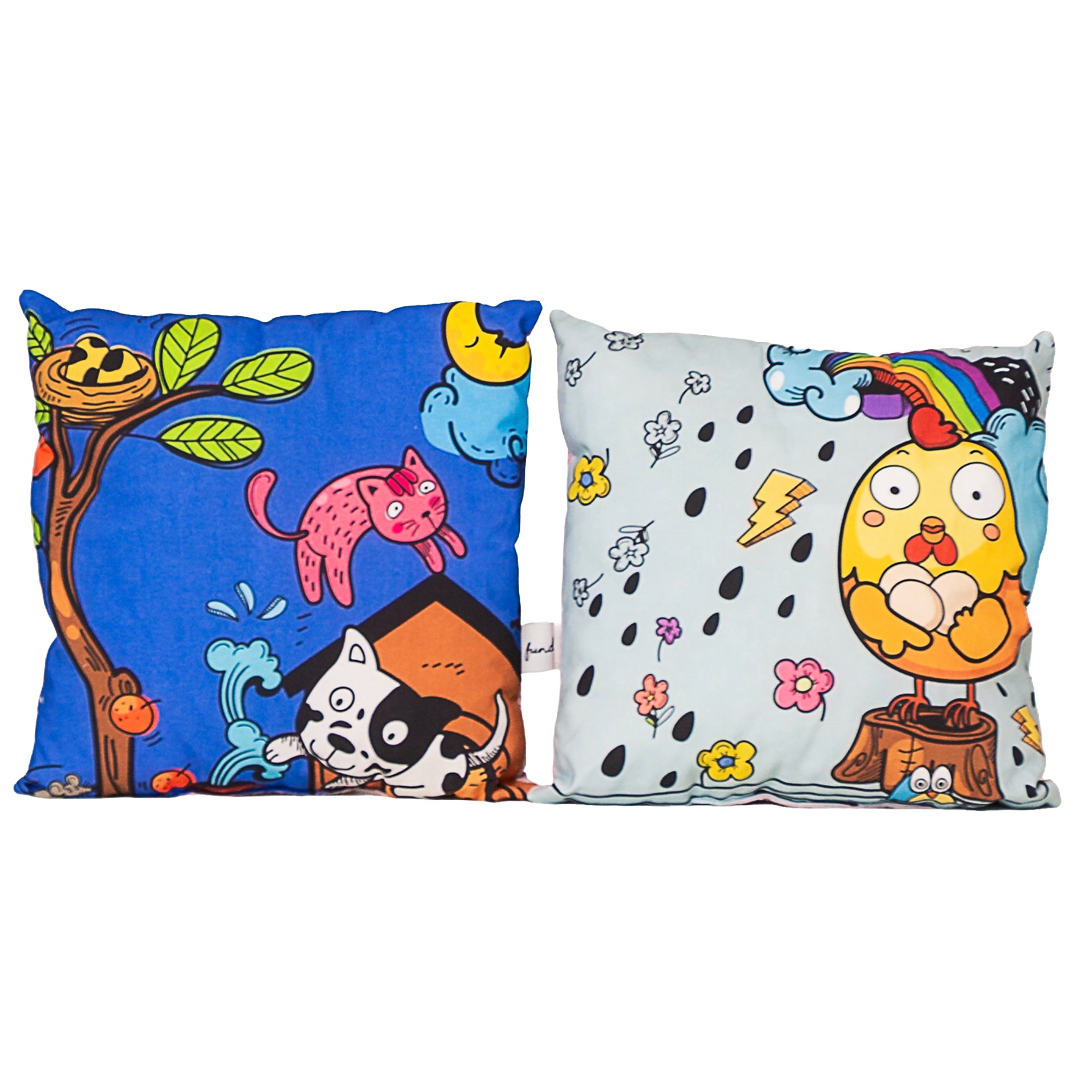 Fundertable Kissen mit Tiermotiven – zwei Designs mit Hund und Vogel im Set